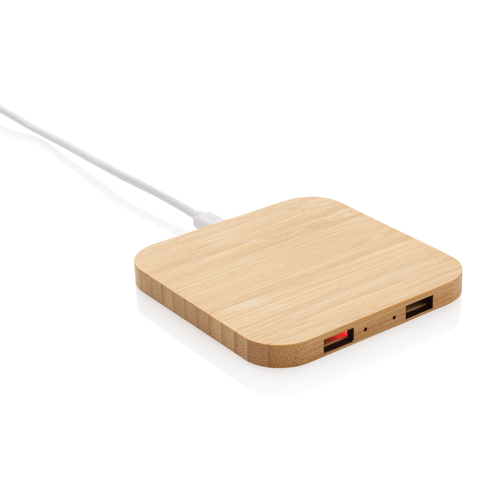 10W Wireless-Charger mit USB aus Bambus