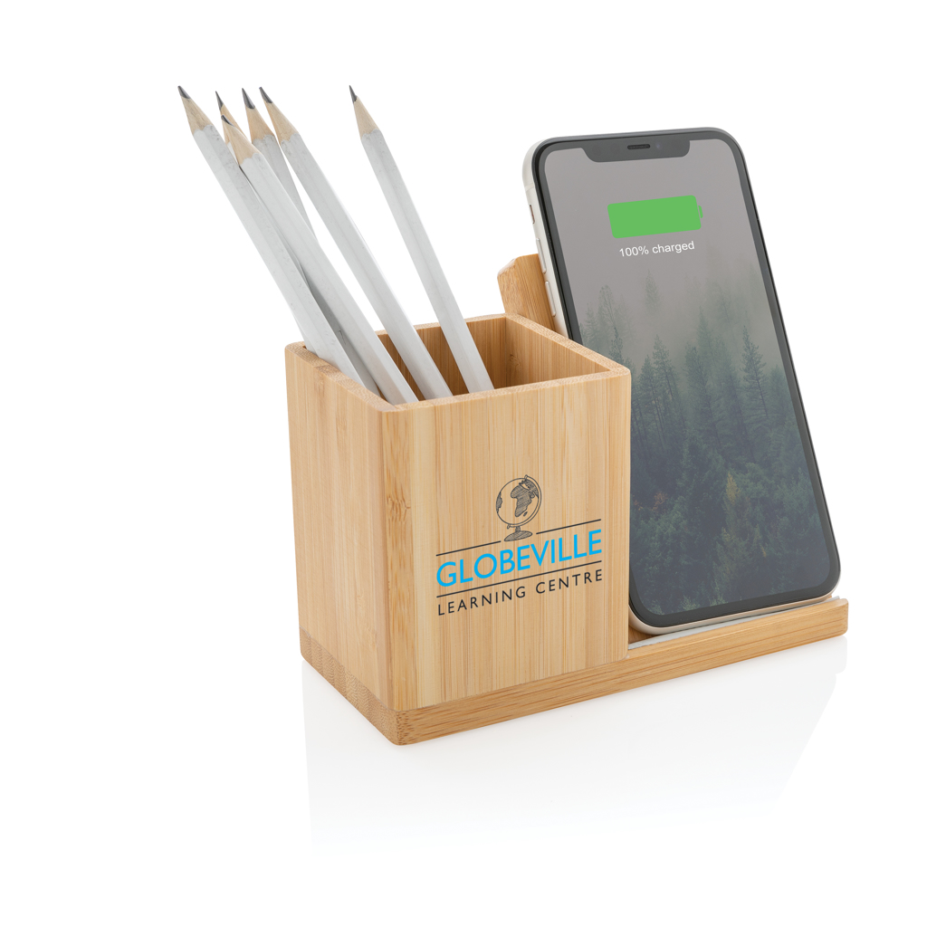 Calgary 5W Wireless Charger und Stiftehalter aus Bambus