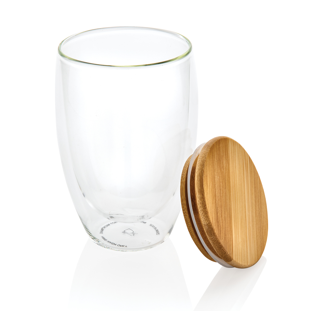 Doppelwandiges Borosilikatglas mit Bambusdeckel 350ml