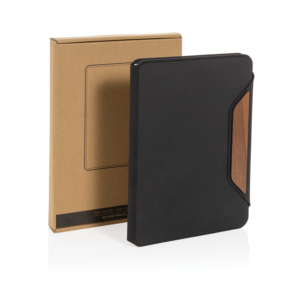 Teri AWARE™ A5 Portfolio aus RPET und Walnuss